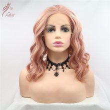 Fantasy Beauty Dusty Rose Gold Bob Cut Short Wavy Heat Resistant Fiber Synthetic Wigs for Women